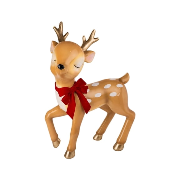 Vintage Prancing Deer Resin Figurine, Christmas Reindeer Tabletop Decor, Retro Xmas Deer Statue for Mantel Shelf Fireplace, Holiday Home Decoration Gift