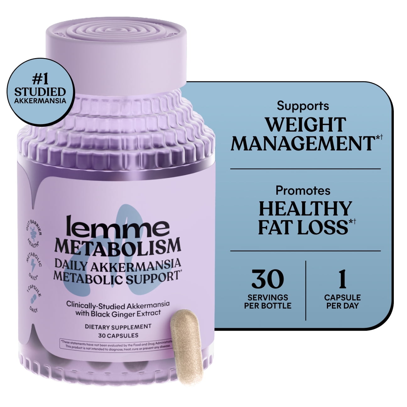 Lemme Metabolism Capsules, Clinically-Studied Akkermansia MucT® with Chromium & Black Ginger Extract to Support Metabolic Health, Gut Barrier Integrity, 30 Count