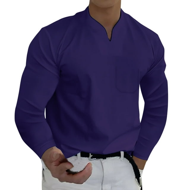 Men Spring Spring &Winter Casual V Neck Solid Long Sleeve Tee Shirt Top Blouse