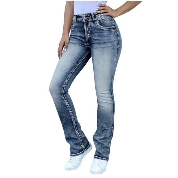 Embroidered High Waisted Pocket Jeans For Women Fashion Full Length Denim Pants