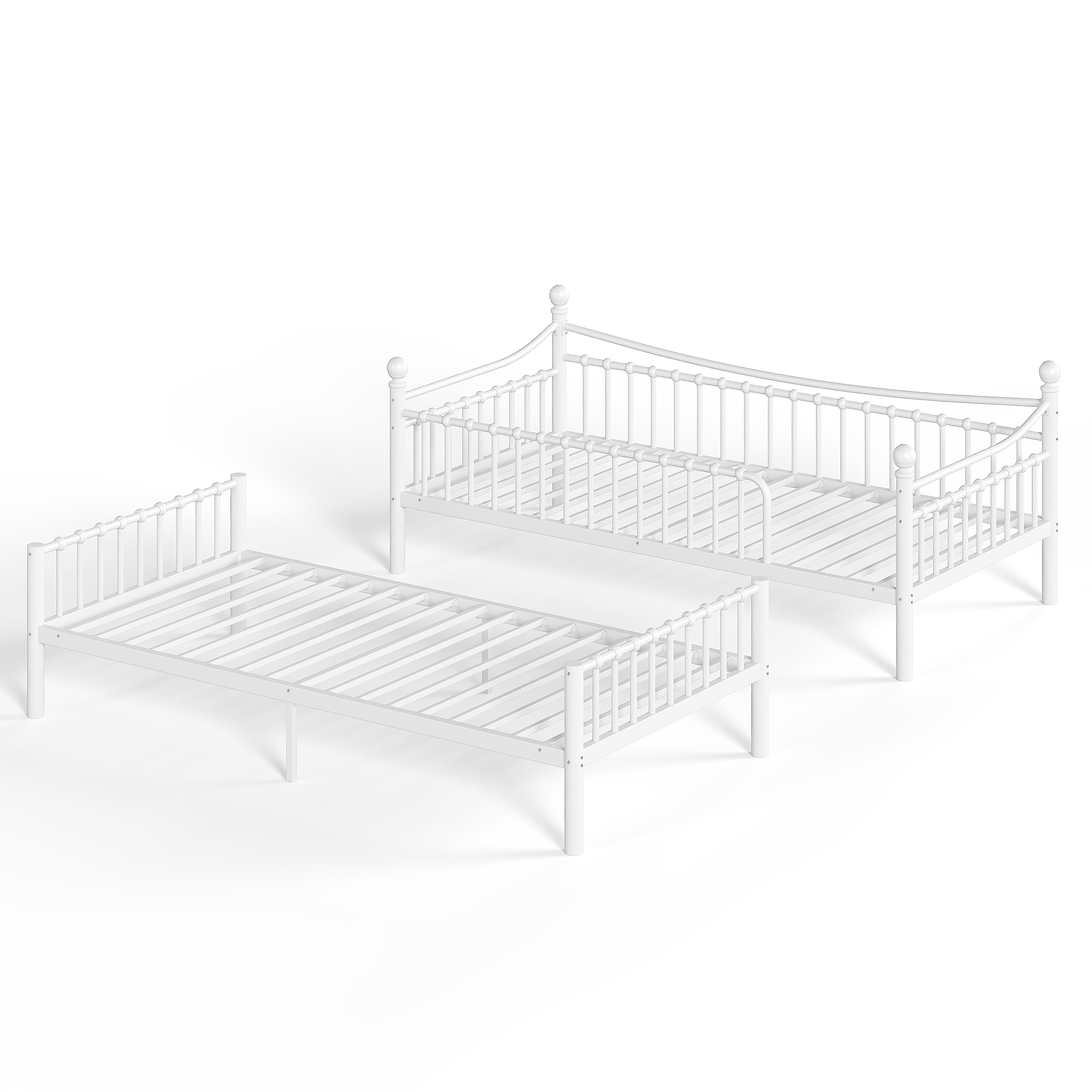 Twin XL Over Twin XL Metal Bunk Bed 87.8 Inch, Curved Guardrail Round Tube Frame for Kids Teens Adults, No Box Spring Needed, White