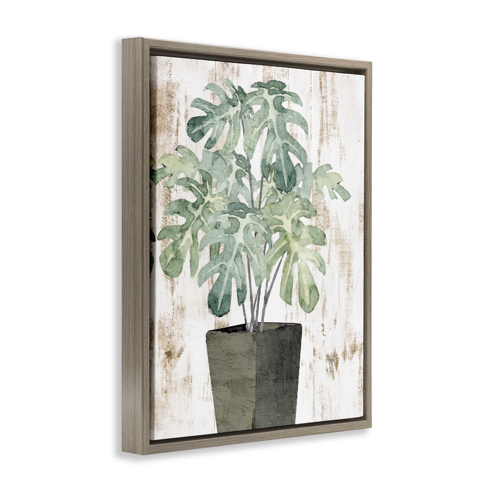 Stupell Industries Flower Pot Greenery Botanical & Floral Painting Brown Floater Framed Art Print Wall Art, 17 x 21