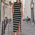 thumbnail image 6 of Baqcunre Maxi Dresses for Women 2024 Women's Summer Bodycon Sundresses Casual Midi Sleeveless Hollow Out Knit Side Slit Striped Long Tank Dress Dresses for Women 2024 Summer Dresses for Women 2024, 6 of 9