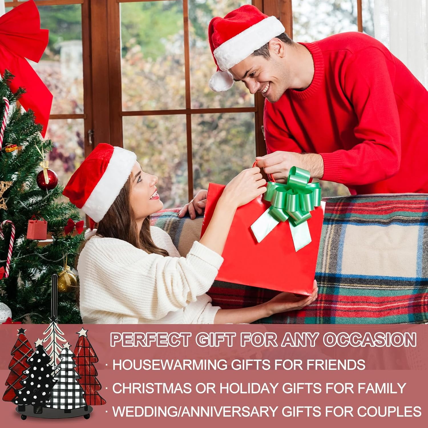 BAN Christmas Paper Towel Holder Waterclor Buffalo Plaid Xmas Tree Kitchen Decor Accessories Large Metal Towel Holder Stand for Winter Home Bathroom Countertop