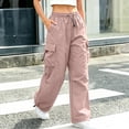 thumbnail image 4 of Mifsaly Women's Cargo Pants High Waisted Parachute Pants Lightweight Relaxed Fit Baggy Athletic Joggers with Pockets for Outdoor Camping and Streetwear Pink,XS, 4 of 7