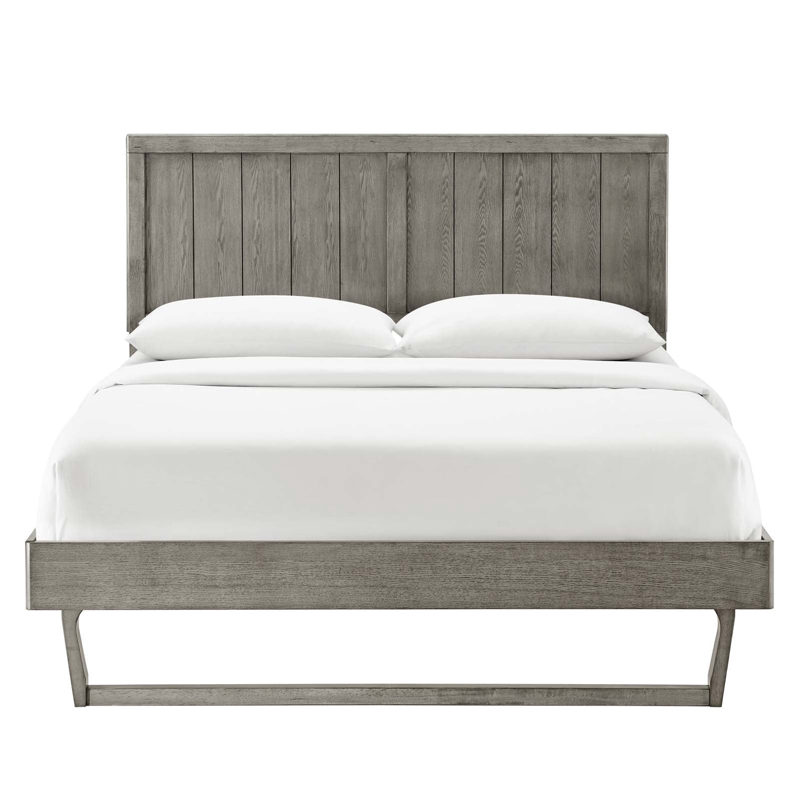 Platform Bed Frame, King Size, Wood, Grey Gray, Modern Contemporary Urban Design, Bedroom Master Guest Suite