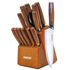 Knife Set, 14pcs Kitchen Knives Set with Block and Sharpener, Stainless Steel Ultra Sharp Knife Block Set, Dishwasher Safe, Non-Slip Handles, Brown, Mothers Day Gifts