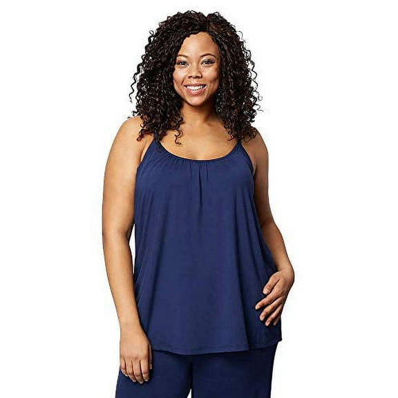 32 DEGREES Cool Womens Shirred Flowly Relaxed Lounge Built-in Cups Shelf Bra Tank Cami, Inky Indigo, Large