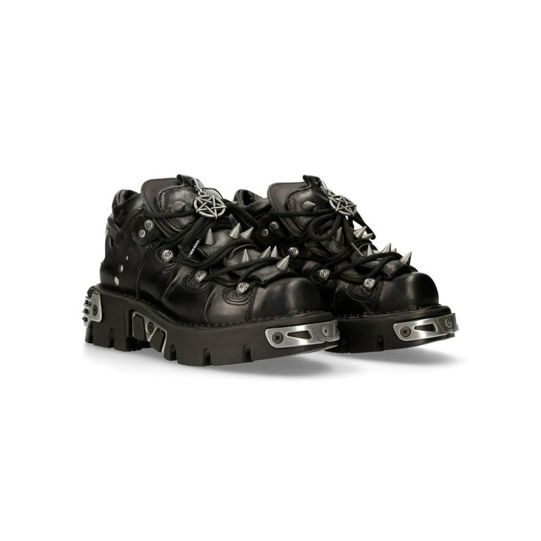 New Rock 110-S1 Black Leather Spiked Ankle Boots 40 - Walmart.com