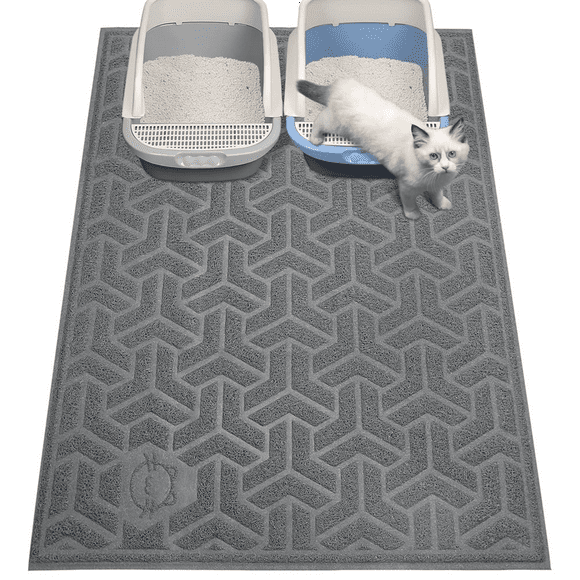 Cat Litter Mat, Litter Trapping Mat Soft on Kitty Paws,Large Litter Box Mat 35 X 24inch Scatter Control for Cat Litter C