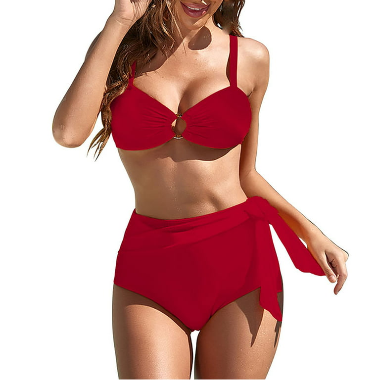 Bigersell Seamless Bikini Sets For Women Women Large Split Swimsuit Fashion  Slim Bikini Set Regular String Bikini Swimsuit Female, Style 12308, Red M 