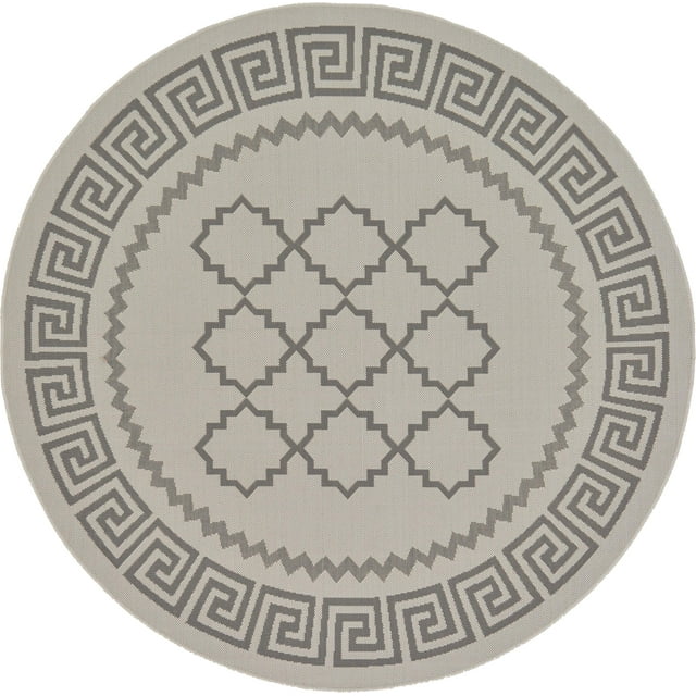 Unique Loom Treillis Collection Grec Clé Frontière Géométrique Transition Tapis Rond Flatweave Intérieur et Extérieur, 6 Pieds, Gris/noir