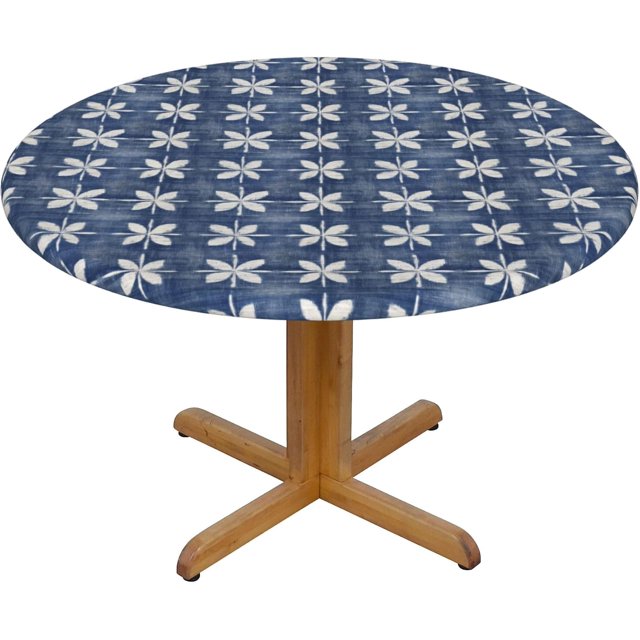 Round Fitted Tablecloth 48 Inch, Abstract Indigo Texture Tablecloths Round Water and Stain Resistant Table Cloth Kitchen Tablecloth for Dining, Party, Buffet, Wedding