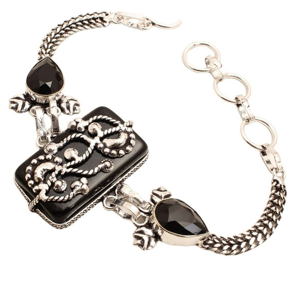 Silver Plated Bracelet For Women, Fashion Jewelry Silver Plated Bracelet, Handmade Gemstone Bracelet Jewelry For Women And Girls Charm Bracelet Black Onyx Gemstone Bracelet, 20 Gms BRA-0878