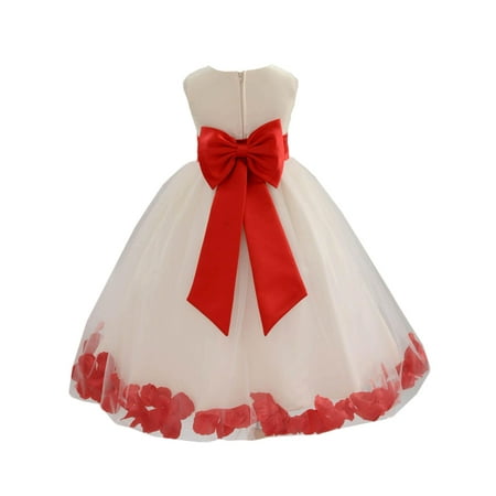 

Ekidsbridal Wedding Pageant Rose Petals Ivory Tulle Junior Bridesmaid Toddler Dress Summer Easter Dress First Communion Clothing Holiday Recital Dress Princess Formal Occasions 302T Flower Girl Dress