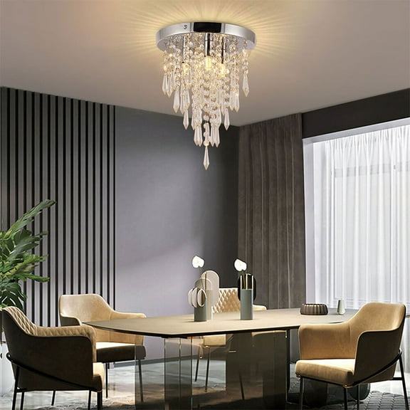 Modern Crystal Chandelier Flush Mount Light Pendant Ceiling Lamp Fixture 3-Light(Bulb Not Included)