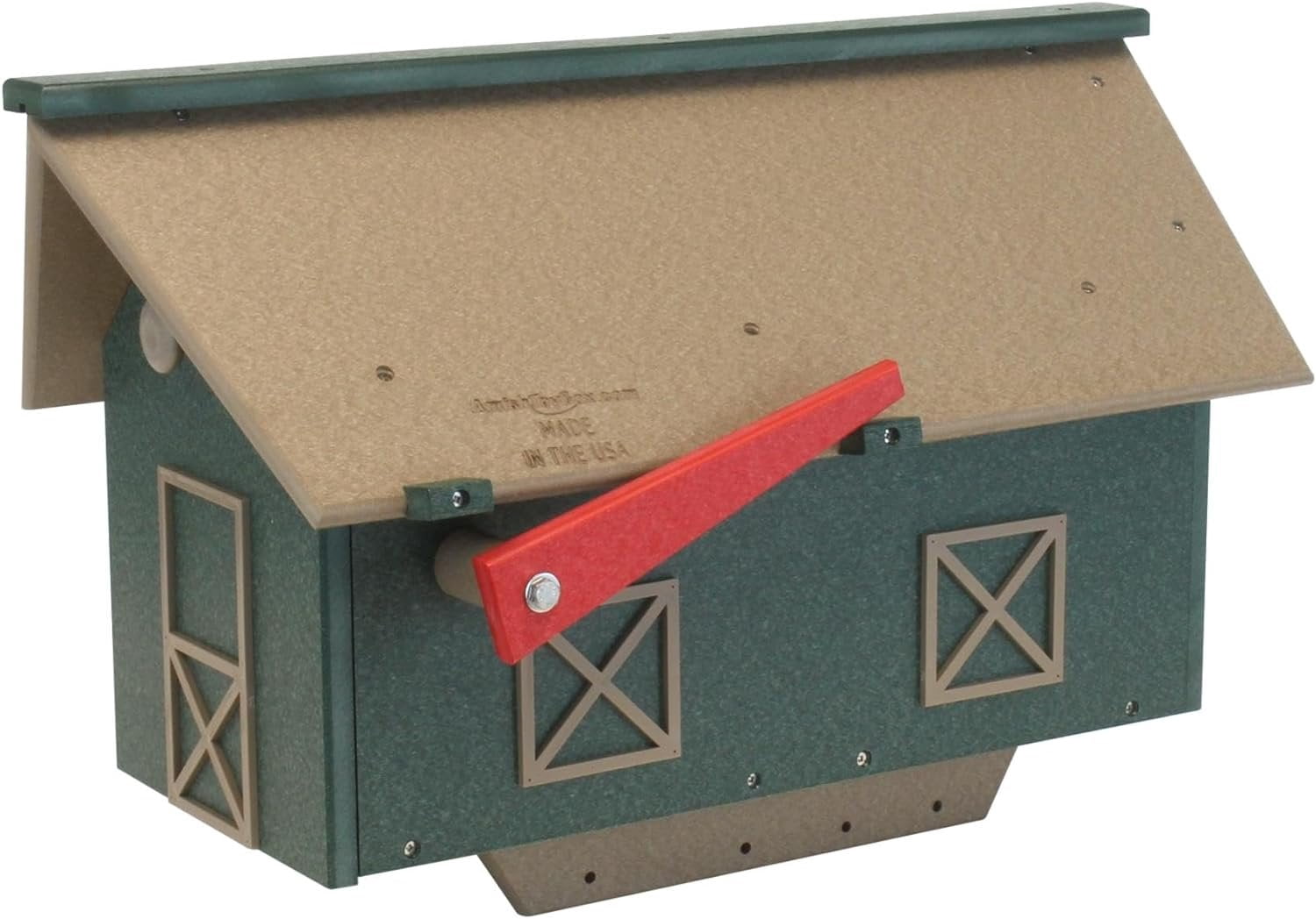 AmishToyBox.com Mailbox, Post Mount, Made with Weather-Proof Poly Lumber, UV-Resistant, Weathered Wood and Turf Green