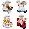 thumbnail image 1 of JM Paquete de 4 imanes italianos para nevera de chef gordo, linda figura de chef, decoración de estatua para el hogar, cocina, restaurante, divertidos accesorios de decoración de nevera de panadero de resina 3D JM, 1 of 5