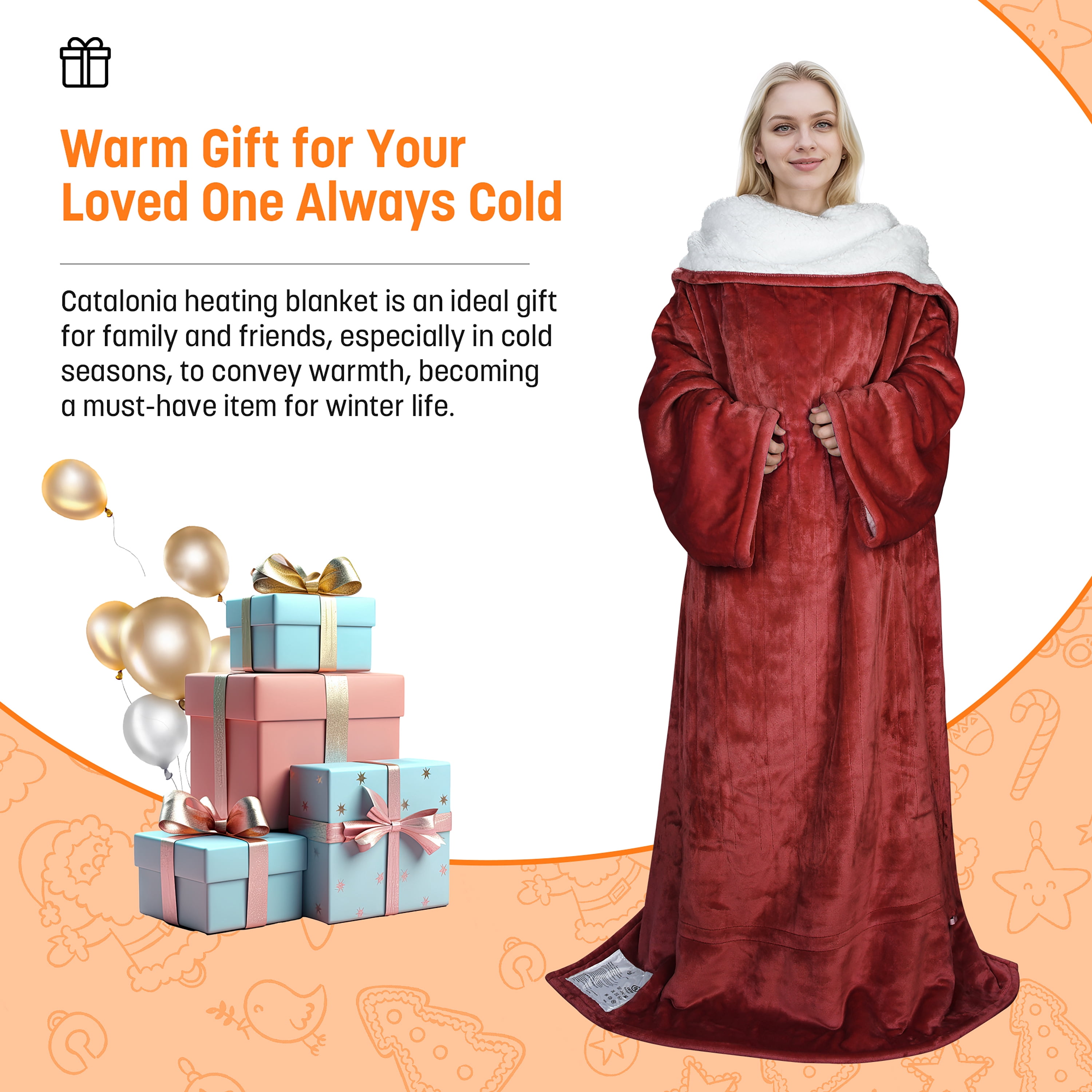 Catalonia Heated Blanket with Sleeves, Electric Snuggle Blanket for Women Men, Wearable Wired Heating Throw Blanket,Cold Gift