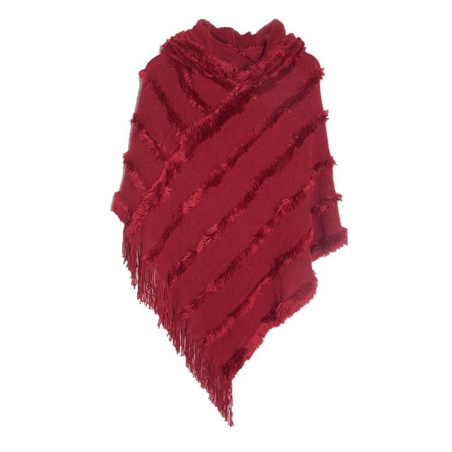 Suéter de punto bohemio para mujer, otoño e invierno, talla grande, con capucha, chal, poncho, chal de punto, capa, borla