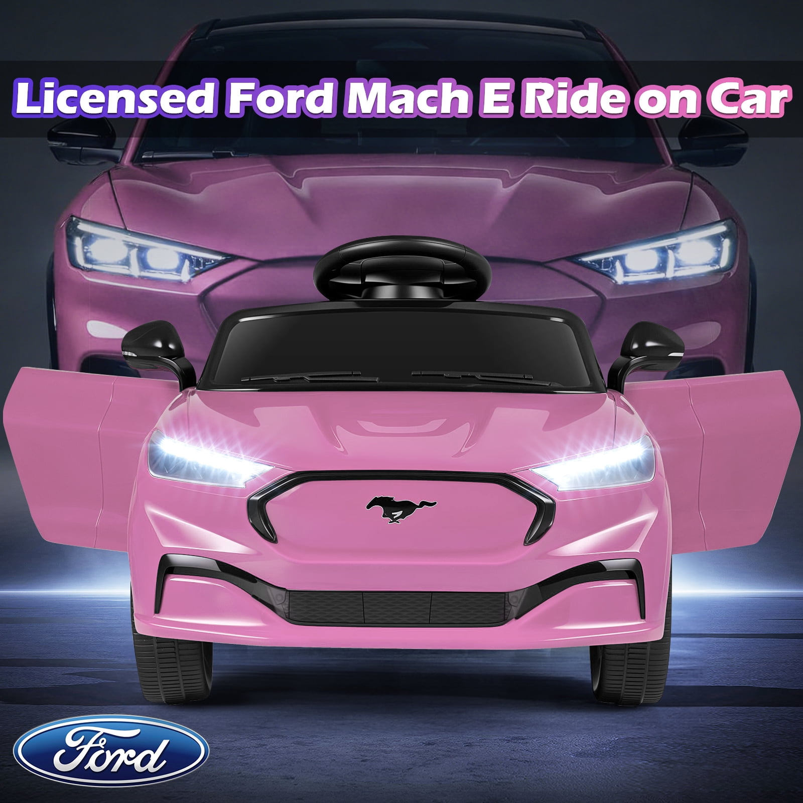 Gymax Licensed Ford Mach E Electric Vehicle w/Parent Control LED Lights Horn Music Pink