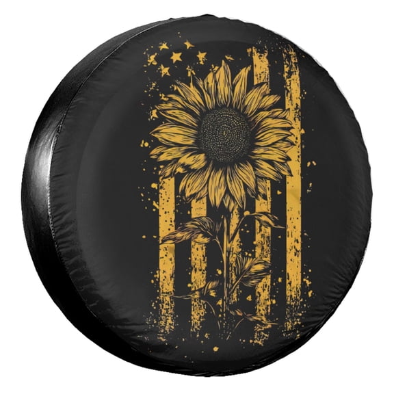 KAKALAD Sunflower American Flag 04 Spare Tire Cover Universal Vehicle Accessories Buckle Car Tools 14”in