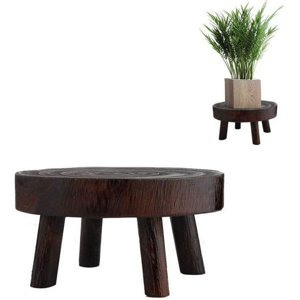 Rawiri SUREH - Soporte de madera para plantas, pequeño macetero redondo, taburete de madera para interior y exterior, soporte para plantas, decoración rústica