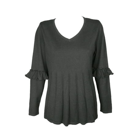 Pleated Empire Sweater - Style & Co Plus Size Black Heather Ruffled-Sleeve Pleated V-Neck Sweater 1X