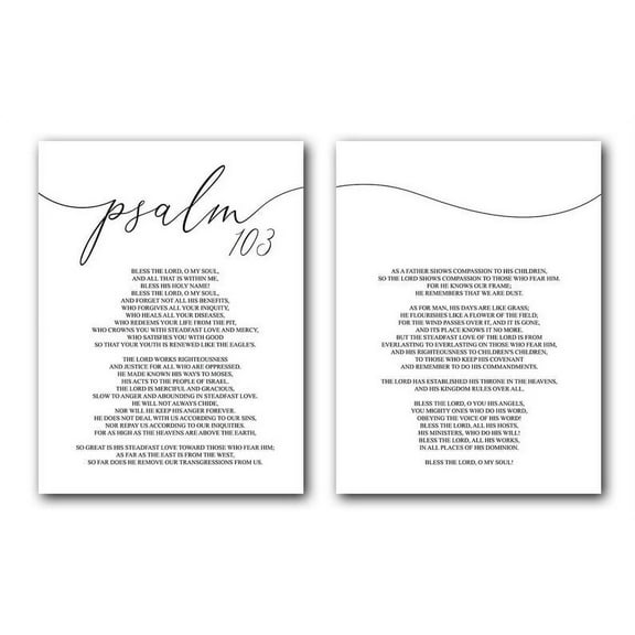 Psalm 103 ESV, Bible Verse, Set of 2 Poster Prints, Multiple Sizes, Home Wall Art Decor
