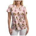 thumbnail image 4 of GEWSEY Cute Scrub Tops Stretchy Short Sleeve V Neck Cartoon Print Pattern Nursing Working Uniform Caregiver Top (Light Pink, XXL), 4 of 7