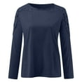 thumbnail image 4 of LEAVINGSUO Long Sleeve Shirts for Women, Fall Womens Tops Fashion Women Casual Round-Neck Lace Hollow Out Long Sleeve Pullover Slimming Blouse T-Shirt Tops Navy XL, 4 of 5