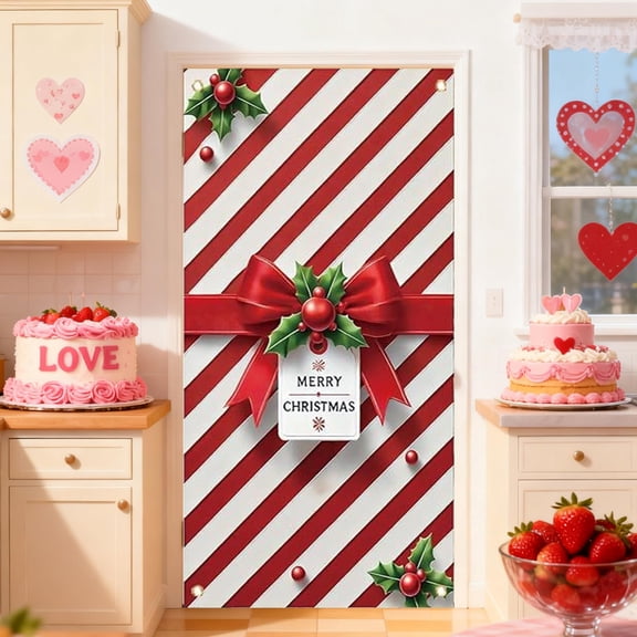 Festive Door Cover, Bow Door Decoration, Holiday Door Banner for Birthday Christmas Party Decor(A)