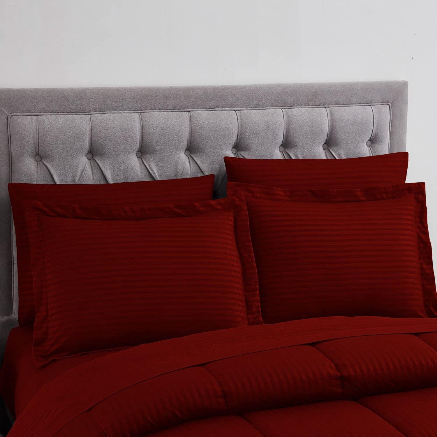 D.N.G. BEDDINGS King/Cal King Size 800 Thread Count, 100% Egyptian Cotton, Burgundy Premium Hotal Quality, 3 Piece Box Design Striped Comforter Set