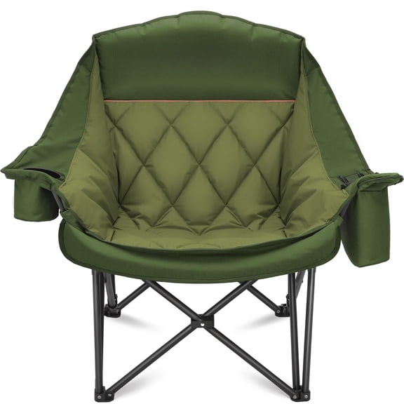 XL Camping Chair for Adults - 500lbs Support Heavy-Duty Padded Folding Chair with Side Pocket Cup Holder Cooling Bag for Outdoor Sports Garden Beach Fishing Lawn Green