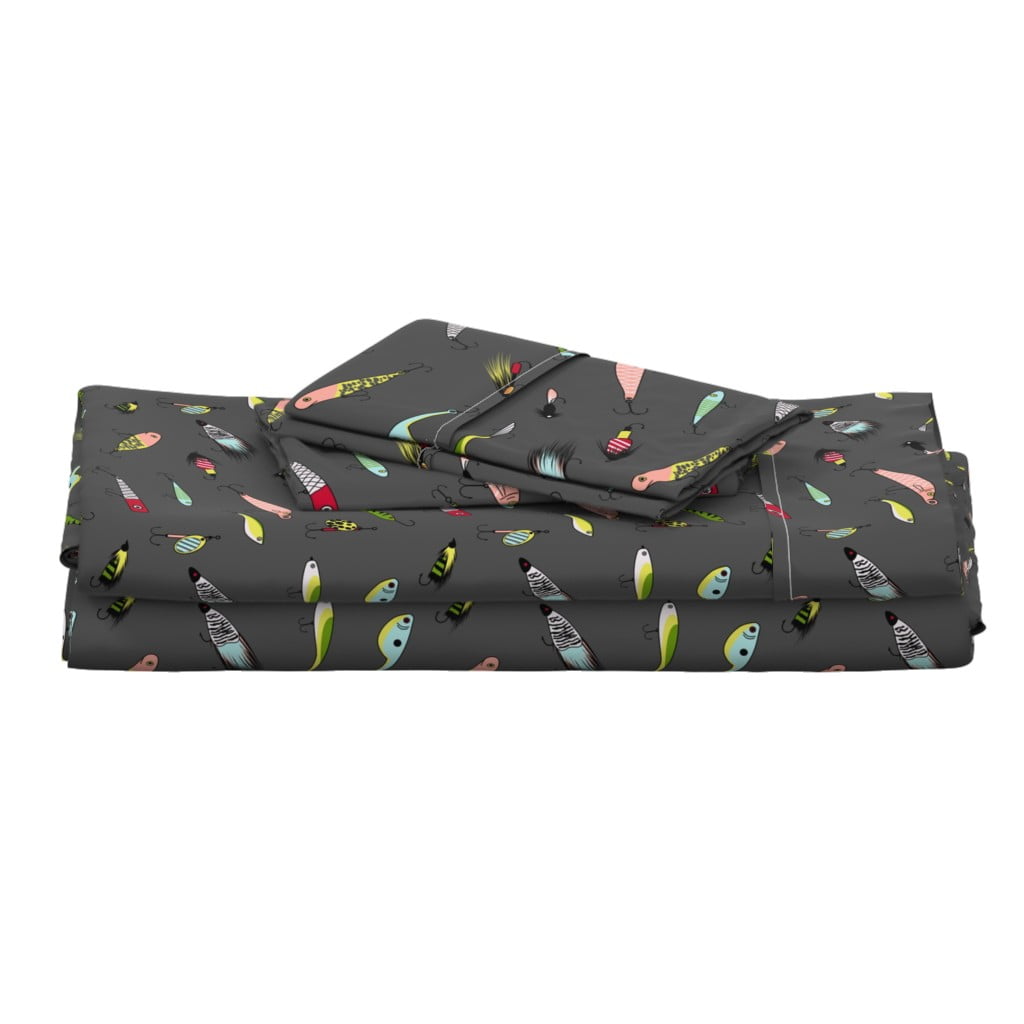 Table Runner Grey Fishing Lure Hook Fish Men Flies Cotton Sateen Table Runner Grey Fishing Lure Hook Fish Men Flies Cotton Sateen