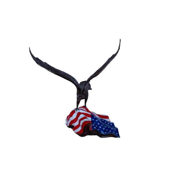 Nifao Bronze Bald Eagle Statue on American Flag Base – Home Decor Sculpture, 21"L x 14"W x 22"H