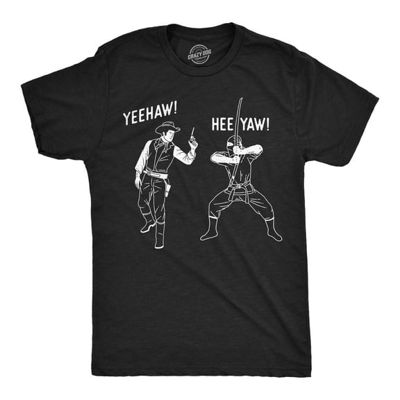 Mens Funny T Shirts Yeehaw Heeyah Cowboy VS Ninja Sarcastic Graphic Novelty Tee for Men Graphic Tees