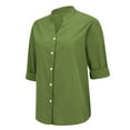 thumbnail image 2 of Button Down Shirts for Women! Comdrip Loose Shirt Top Stand Solid Color Sleeve Collar Casual Women's Shirt Women's Shirt Womens Button Down Shirt Green 4XL, 2 of 9