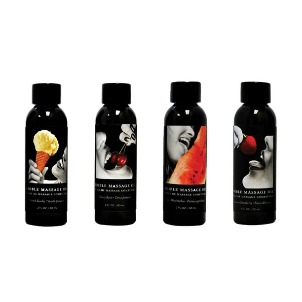 Earthly Body Edible Massage Oil 2oz Variety Pack Vanilla, Strawberry, Cherry, Watermelon