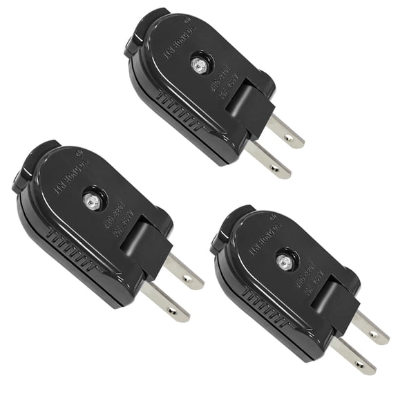 HITRENDS 3PCS 2 Prong Replacement Male Power Plug, 250V/10A Rotatable Extension Cord Plug, Outdoor Heavy Duty Black