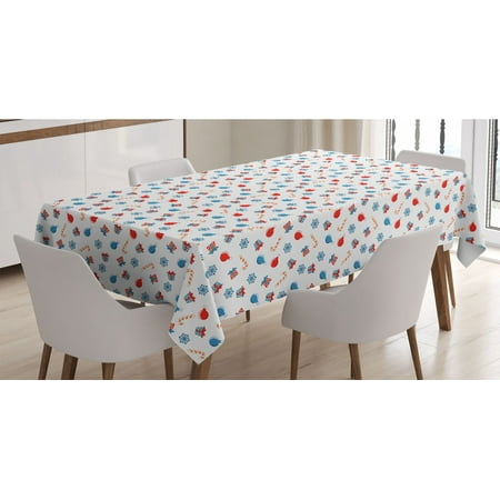 

Christmas Tablecloth Snowflakes Surprise Present Boxes Classical Candy Canes and Noel Baubles Rectangle Satin Table Cover for Dining Room and Kitchen 60 X 90 Scarlet Blue Beige by Ambesonne