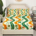 thumbnail image 3 of YST Flowers Bed Sheets Set Full Size 4pcs, Simple Ripple Printed Room Decor Sheet Set, Gradient Florals Kids Girls Bedding For Bedroom, Yellow Green Retro Leaves Lightweight Bedding Set, 3 of 5