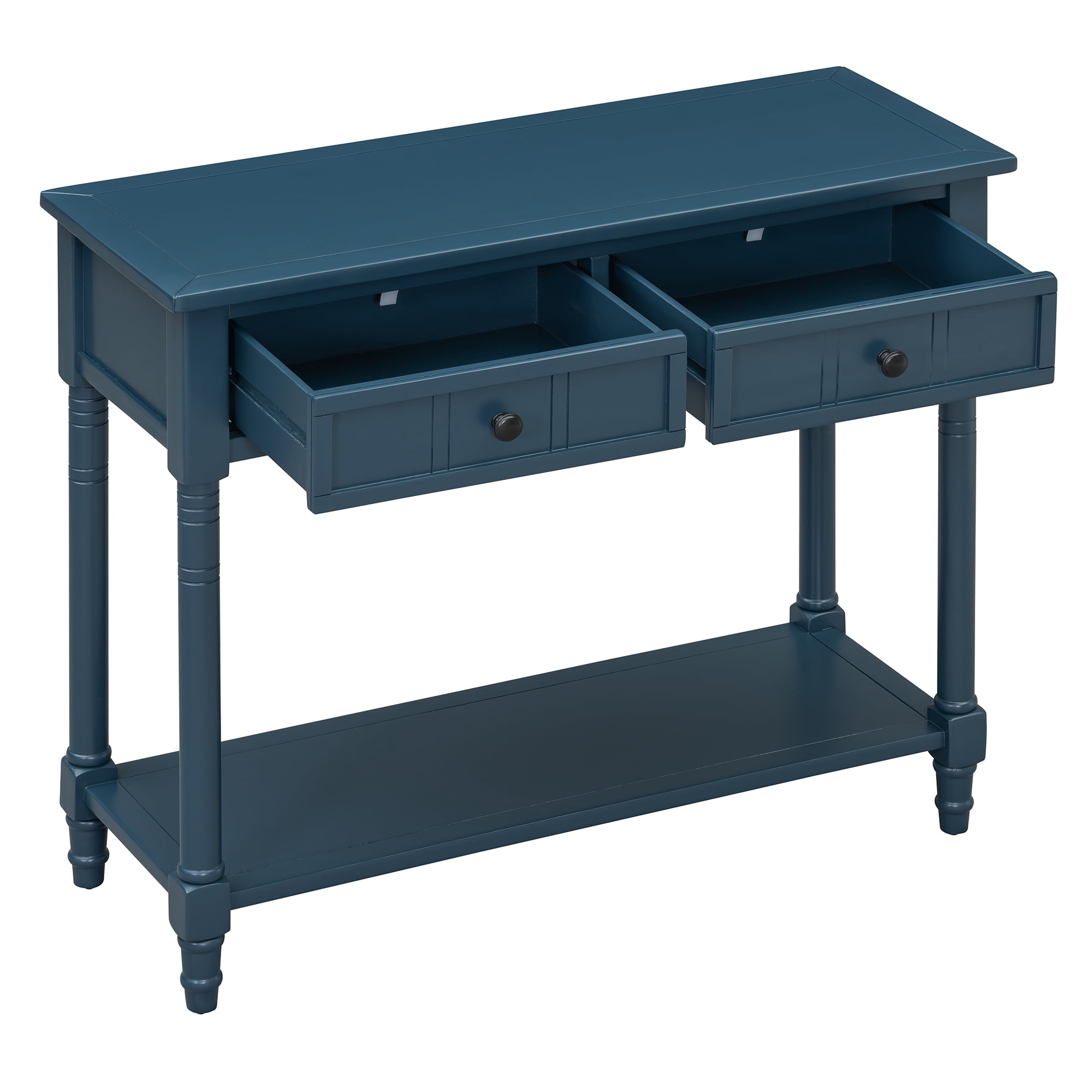 Euroco Farmhouse Wood Console Table with 2 Drawers and Bottom Shelf, 2-Tier Narrow Entryway Table Sofa Table Behind The Couch for Entrance, Hallway,Living Room, Foyer,Dark Navy