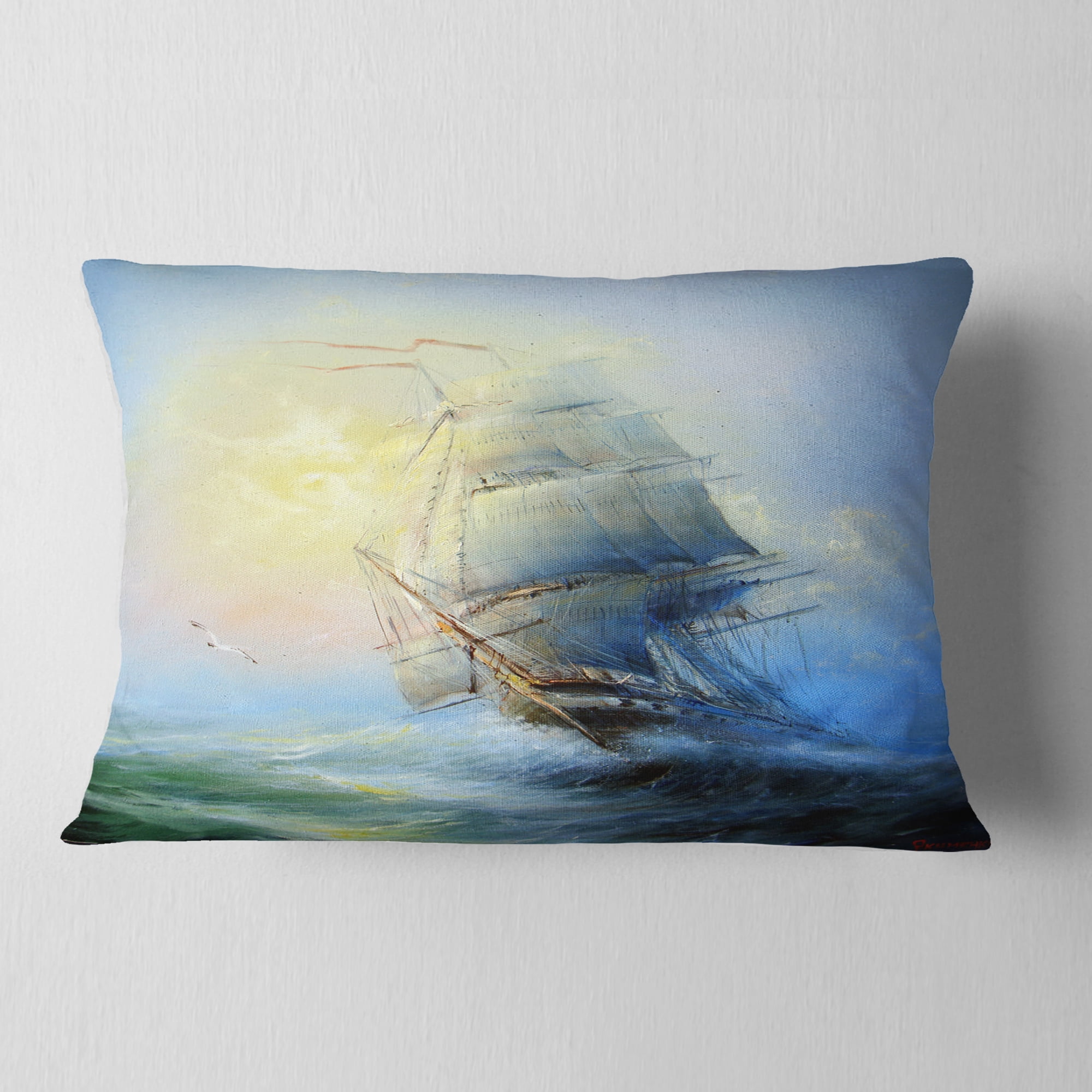 Designart Large Sailing Boat - Seascape Throw Pillow - 12x20