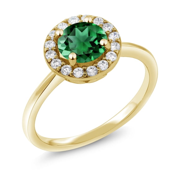 Gem Stone King 18K Yellow Gold Plated Silver Engagement Ring Nano Emerald and Moissanite (1.46 Cttw) (Size 7)