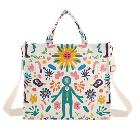 FORMRS Womens Corduroy Tote Bag Crossbody Shoulder Handbag with Pocket, Abstract Floral