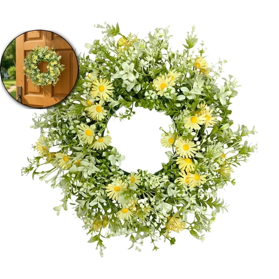 12.6 Inch Spring Wreath for Front Door Summer Wreath with Sunflower Wildflowers for Indoors Outdoor Home Decorations