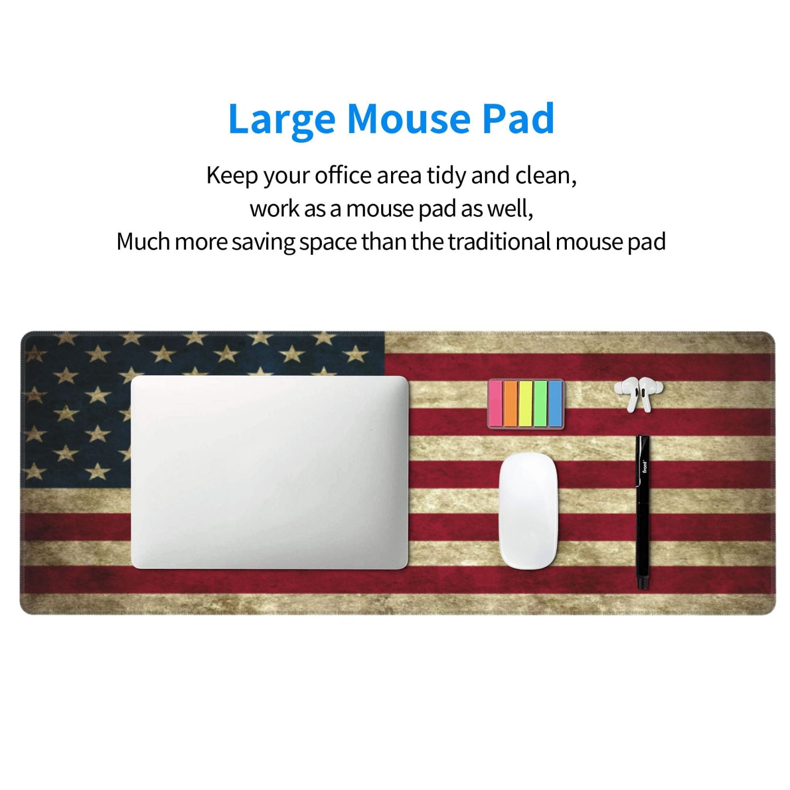 Large Gaming Mouse Mat Retro Us America Flag Long Extended Mousepad Desk Mat Non-Slip Rubber Micepads (31.5 X 11.8 Inches)\r\n
