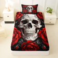 thumbnail image 3 of Castle Fairy Classic Gothic Floral Skull Twin Sheets 3pcs,Flower Rose Vine Wreath Bedding,Scarlet Ivory Black,1 Fitted Sheet,1 Flat Sheet and 1 Pillowcase, 3 of 6