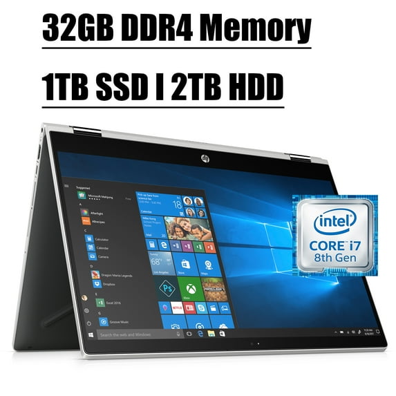 2020 Premium HP Pavilion X360 2-in-1 Convertible 14 Laptop I 14" FHD IPS Touchscreen Display I 8th Gen Intel Core i7-8565U I 32GB DDR4 1TB SSD 2TB HDD GeForce MX130 4GB I Backlit KB Type-C Win 10